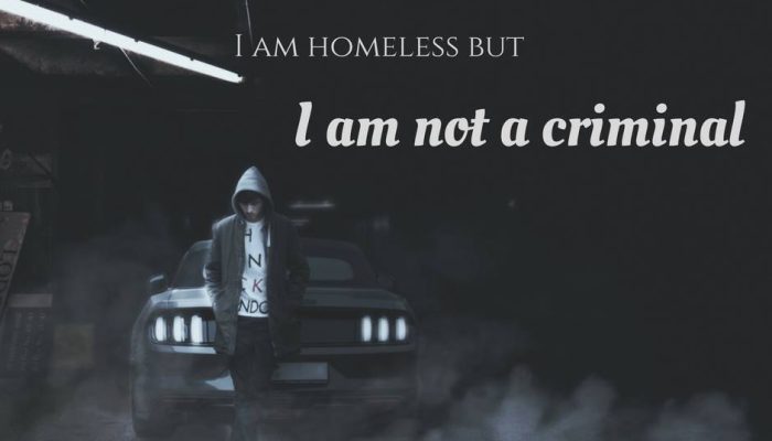 This is an image from the YMCA Awareness Campaign Series from 2017. It says 'I am homeless but I am not a criminal'.
