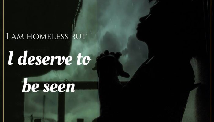 This is an image from the YMCA Awareness Campaign Series from 2017. It says 'I am homeless but I deserve to be seen'.