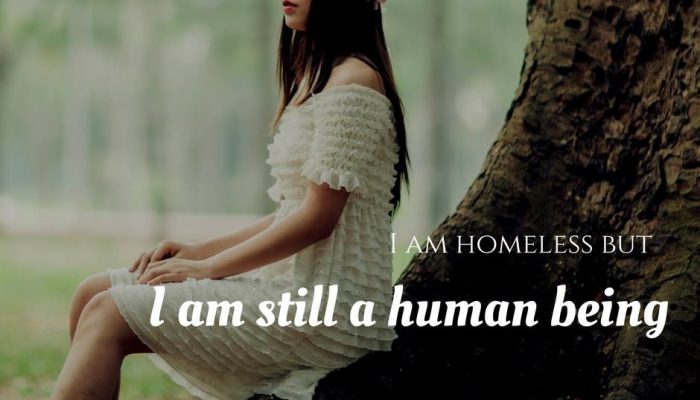 This is an image from the YMCA Awareness Campaign Series from 2017. It says 'I am homeless but I am still a human being'.