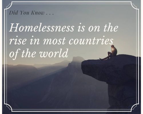 This is an image from the YMCA Awareness Campaign Series from 2018. It says 'Homelessness is on the rise in most countries of the world'.
