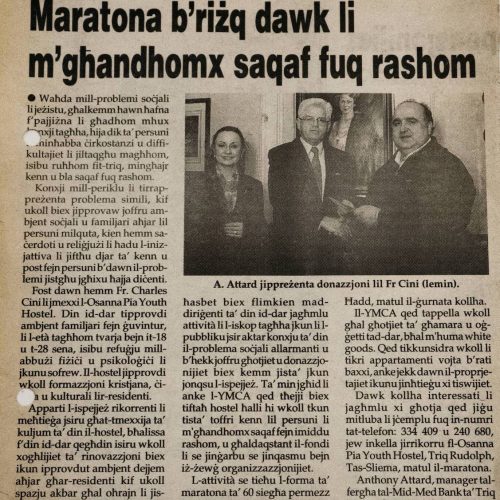 From Maltese press L-orizzont, this article announces the collaboration between Osanna Youth Hostel and YMCA Valletta to enlarge a homeless hostel, and refurbish a new shelter.