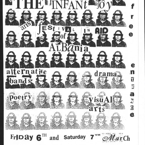 Poster for the 'Infant Joy Arts Festival', fundraising for children in Albania living with disabilities.