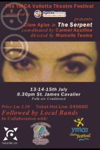 Original poster for 'The Serpent', part of the Theatre Festival during the 5th YMCA Valletta Festival.