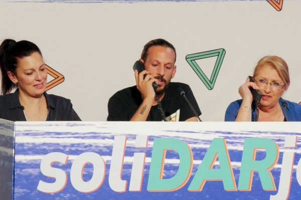 CEO Anthony Camilleri answers phones with President Emeritus of Malta Marie-Louise Coleiro during the 2023 SoliDARjeta.