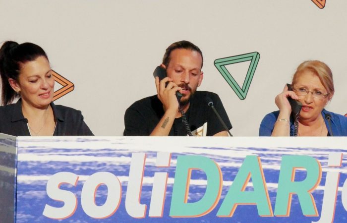 CEO Anthony Camilleri answers phones with President Emeritus of Malta Marie-Louise Coleiro during the 2023 SoliDARjeta.