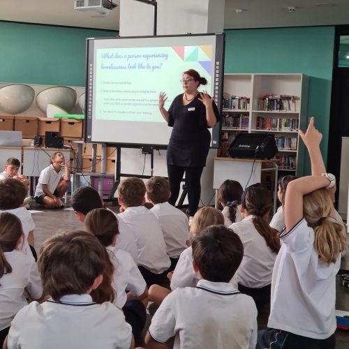 Interactive School Outreach Session on Homelessness with participants from St. Aloysius.